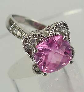 sz 9 RING: sterling 925 silver Pillow Cut Pink Ice & CZ  