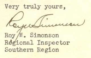 Roy Walter Simonson   Scientist, signed letter 1945  