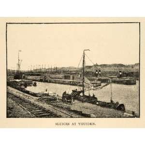 1886 Print Sluice Water Mill Channel IJmuiden Port Netherlands Holland 