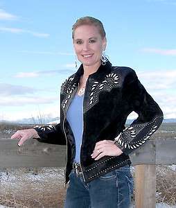 Western Cowgirl Womens Ladies Suede & White Bone Beads Show Jacket 