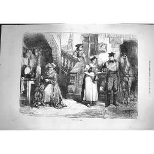    1871 Scene People Alsace Spinning Wheel Horse Man: Home & Kitchen