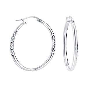   Oval Diamond Textured Post with Snap Down Closure 1.2 Hoop Earrings