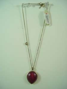   Necklace Fuschia Purple Stone Drop Necklace Heart & Lock New Tags