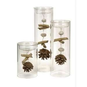   Modern Rustic Nature Inspired Pinecone and Glass Pillar Candle Holders