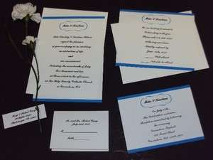 100 MONOGRAM BLUE LINE WEDDING INVITATIONS W/ EXTRAS!!!  