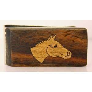   : Money Clip with Hand Inlaid Cherry Wood Horse Head: Everything Else
