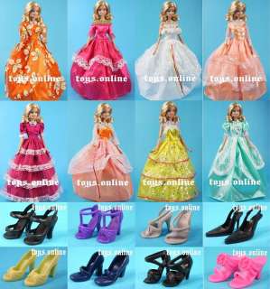 Lot 6 Items Dress + Shoes Clothes Party Gown For Barbie  