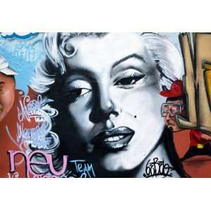  Urban graffiti wall with the classic pop icon of Marilyn 