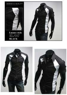 Mens casual dress shirt slim fit design Black M  