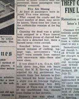 1952 WACO Texas BUSES Collision Disaster Newspaper TX  