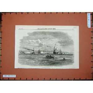   1859 Antique Print View Portsmouth Ships Town England
