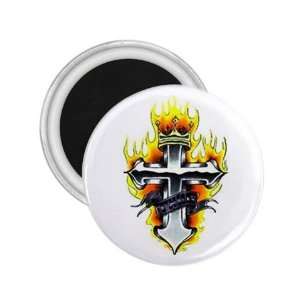 Tattoo Cross King Fire Art Fridge Souvenir Magnet 2.25 