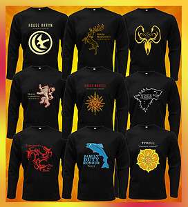 GAME OF THRONES Complete GREAT HOUSES LOGO Mens Long Sleeves T SHIRT 