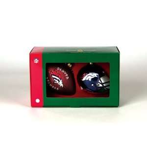  Set of 2 NFL Denver Broncos Ball and Helmet Glass 