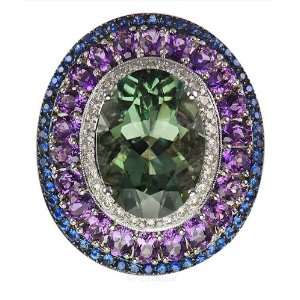   Amethyst Gemstone Ring set with Amethyst & Blue Sapphires(5) Jewelry