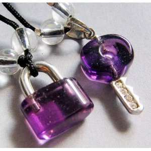  Love Jewelry Purple Crystal Lock Key Pendant Necklace 