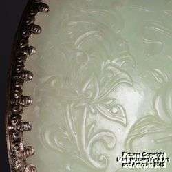 Chinese Nephrite Jade & Silver Hand Mirror, Dragon Belt Hook Handle 
