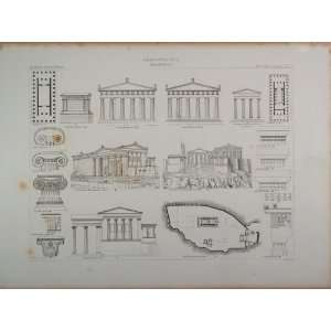  1870 Ancient Greek Architecture Acropolis Lithograph 