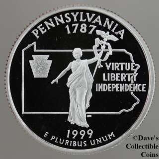 1999 S Pennsylvania State Gem Proof Silver Quarter Coin #10280109 69 