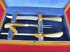 Wostenholms 3PC Carving Set Horn Handles & Sterling Bolster Mountings 