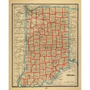  Map Indiana State Counties Towns Cities Rivers United States Midwest 