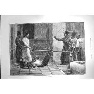 1872 Scene Bastinado Persia Torture Antique Print