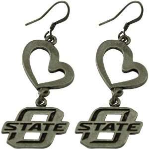  Oklahoma State Cowboys Pewter Peace, Love Earrings: Sports 