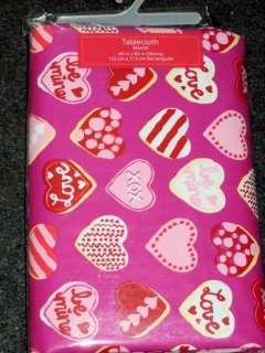 Pink Valentines Hearts Vinyl Tablecloth 52x70 Oblong  