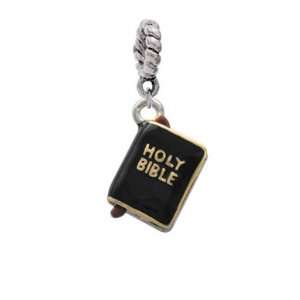 Black Bible with Gold Words   3 D Silver Plated European Charm Dangle 