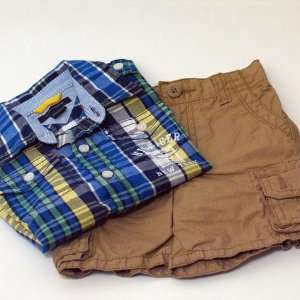 Tommy Hilfiger Infant Harlan Plaid Shirt SS and Khaki Cargo Short Set
