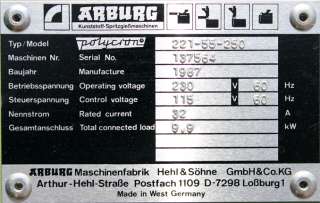 Arburg 221 55 250 Allaround Injection Molding Machine  