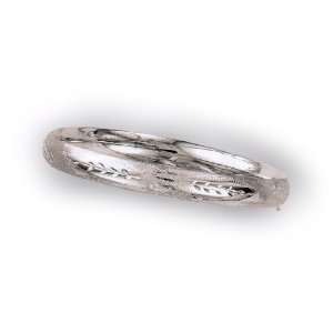  14k White Gold Flourentine Design Bangle Bracelet: Jewelry