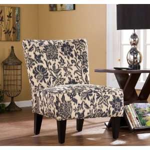  Armless Slipper Chair with Floral Design in Navy Fabric 