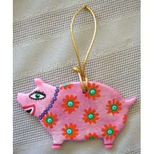   Hand Painted Pig Paper Clay Ornament by Hallie Engel: Home & Kitchen