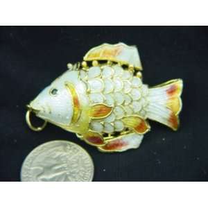  White Cloisonne Articulated Fish Enameled 
