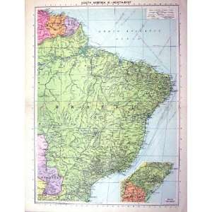 Antique Map South America Brazil Uruguay Guianas Pernambuco Rio 
