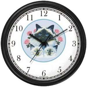 Birman Cat Mom and Kittens with Roses Cat   JP   Wall Clock by 