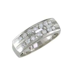  size 10.75 14K White Gold Double Row Channel Set Diamond Ring: Jewelry