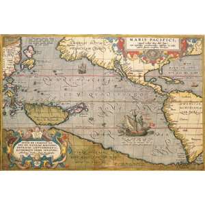 Map of the Pacific Ocean by Abraham Ortelius 18x12