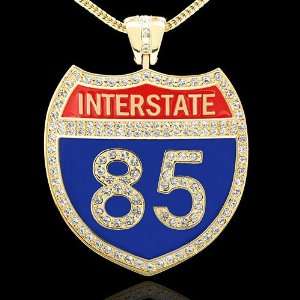    Interstate 85 Gold Plated Atlanta CZ Hip Hop Pendant: Jewelry