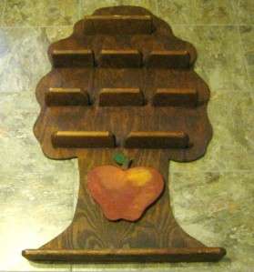 VTG HANDCRAFTED WOOD FAMILY APPLE TREE WALL SHELF/STAND  