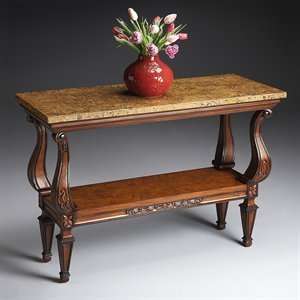  Fossil Stone Veneer Top Console Table With Hand Carved 