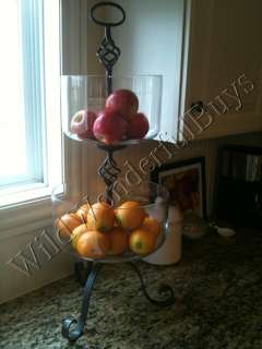 MODERN FRENCH COUNTRY Glass & Antique Bronze 2 Tier FRUIT BASKET 