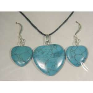  Turquoise Heart Shaped Necklace and Ear Rings, Earrings 