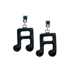  Black Musical Notes Emerald Swarovski Post Charm Earrings 
