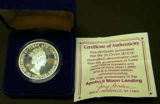 APOLLO 11 Moon Landing 25th Anniv. 1994 TURKS & CAICOS 1 ounce .999 