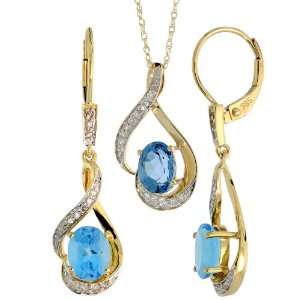   Cut Diamonds & 3.64 Carats Oval Cut (7x5mm) Blue Topaz Stones Jewelry