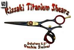 Kissaki 5.5 Pro Hair Black Red DOUBLE SWIVEL Shears  