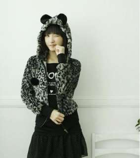 Lolita cat ears hoodie GRAY leopard print hoody Jacket  