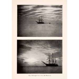  1900 Halftone Print Sail Ships Antarctic Ocean Pack Ice 